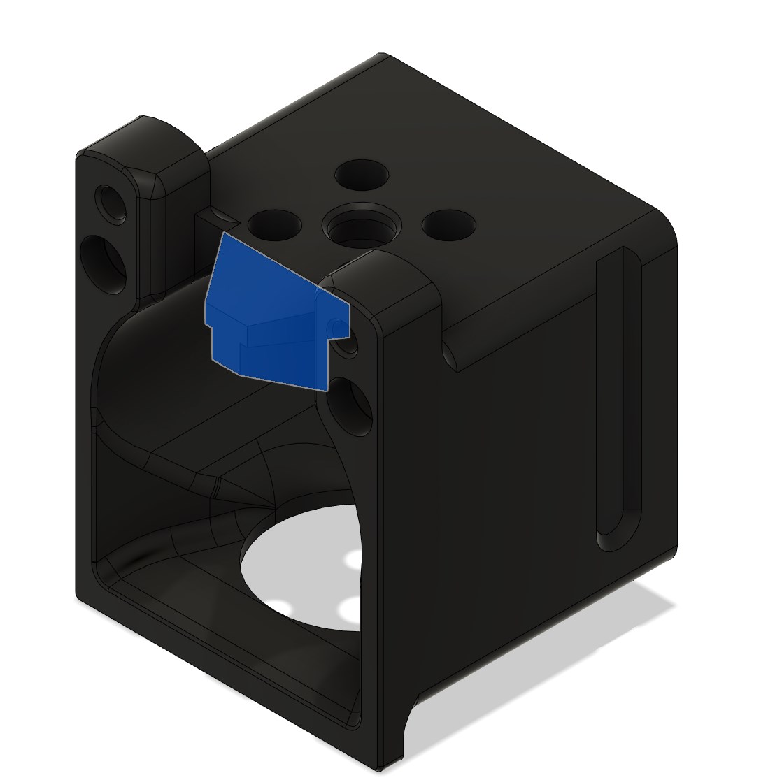 Back, or bottom if you take print orientation - where support is required