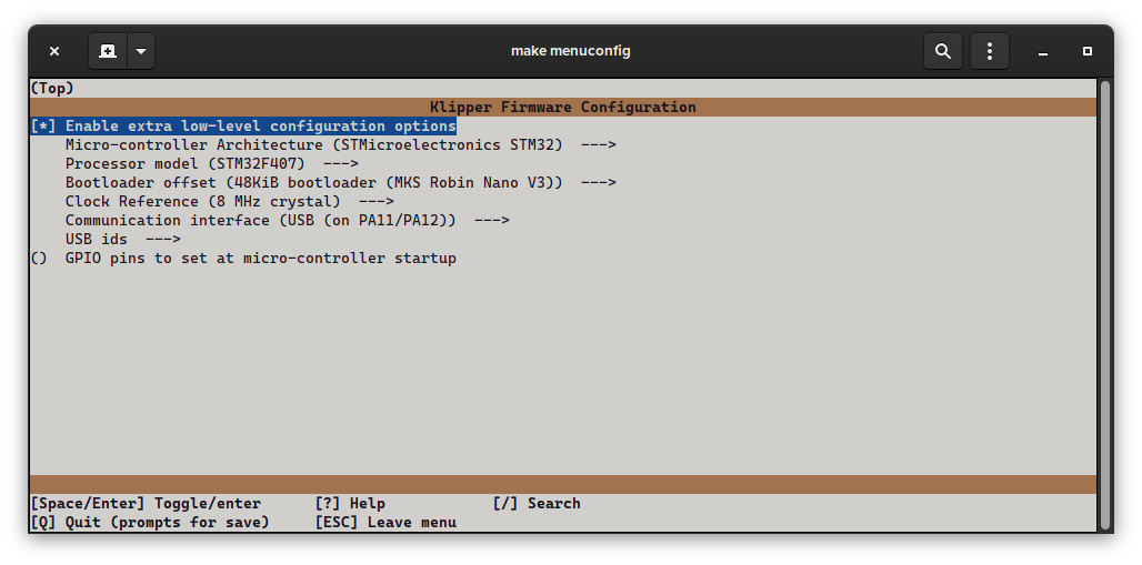 make menuconfig: STM32F407, 48KiB bootloader, 8MHz crystal, USB on PA11/PA12