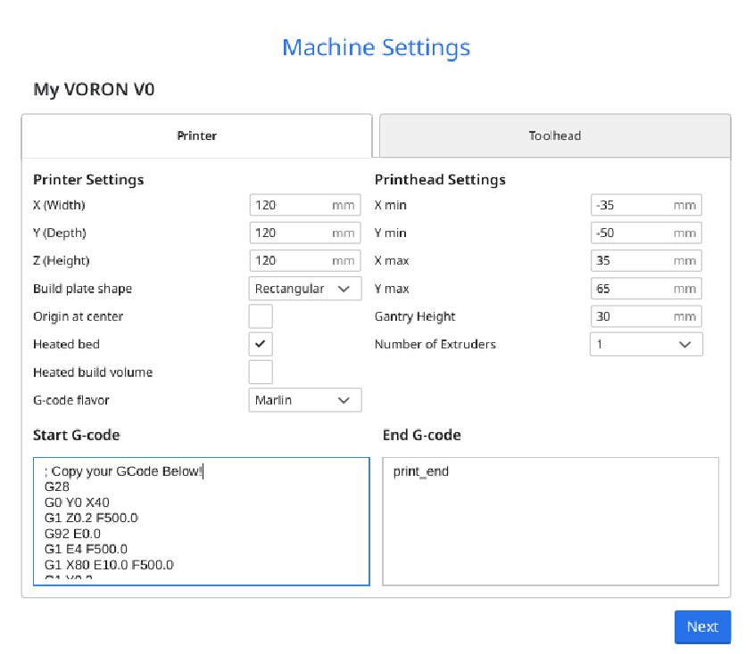 Cura Machine Settings Dialog