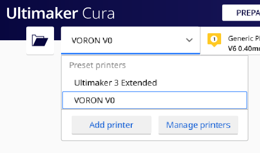 Cura Printer Dropdown